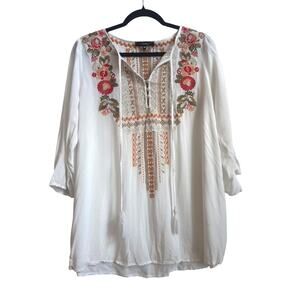 Andree by Unit White with Multicolor Embroidered Floral Boho Blouse